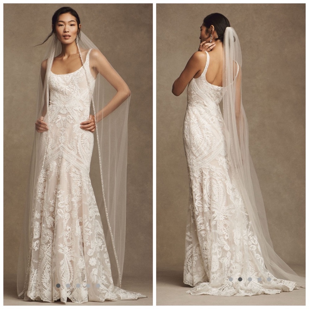Wtoo by Watters Valente Square Neck Lace Wedding Gown‎ Dress Ivory Size 18W